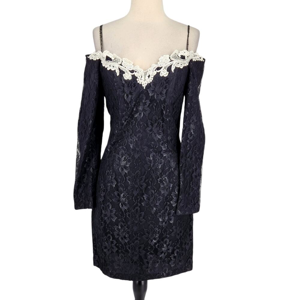 Vintage 80s Roberta Lace Off Shoulder Dress – Size 5 / 6